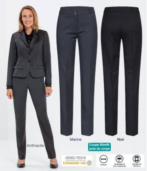 Pantalon Femme, SlimFit, 2 poches côté, Confort Laine vierge, Polyester et Stretch