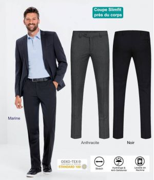 Pantalon Homme Slimfit, Confort Laine vierge, Polyester et Stretch