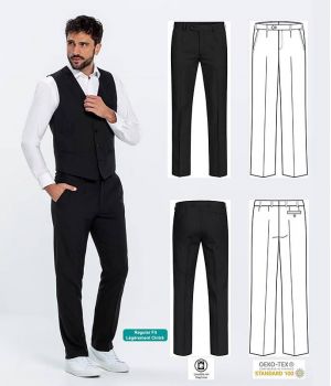 Pantalon noir homme, 2 poches côté, 1 poche arrière, 100% Polyester