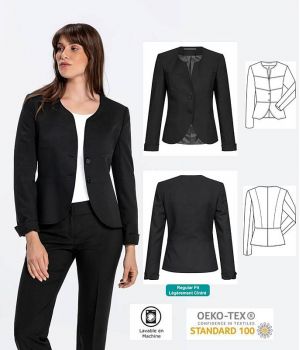 Veste Blazer Noire Femme, Regular fit, 2 boutons, Col Rond, 100% Polyester