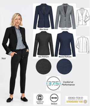 Veste Blazer Femme, 2 boutons, Revers à pointe et col, Confort et Performance