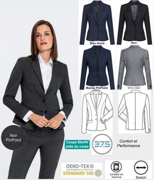 Veste Blazer Femme, SlimFit, Revers à pointe et col, Confort et Performance