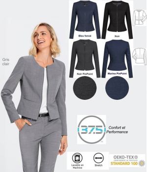 Veste Blazer Court Femme, Col rond, Fermeture zip, Confort et Performance