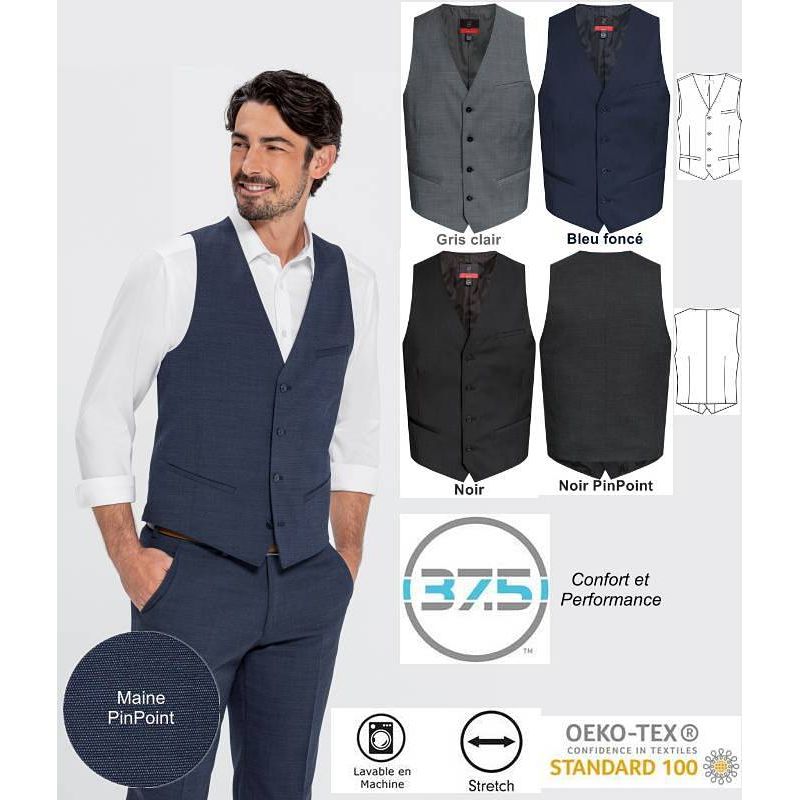 Gilet Homme, 4 boutons, Stretch et Tissu Confort et Performance