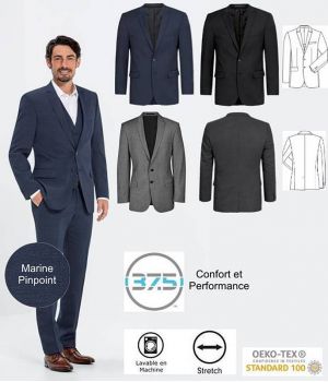 Veston Homme, Regular Fit, Revers à pointe et col, Confort et Performance