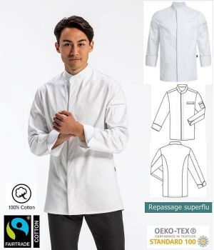 Veste de Cuisine avec Passepoil, Pression masquées, Liberté de mouvement