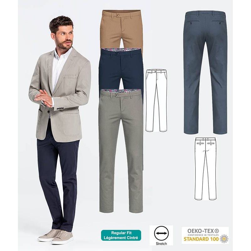 Pantalon Chino Homme, Coupe Regular Fit Légèrement cintrée, Coton