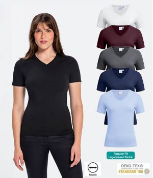 Tee-Shirt Femme, Coupe Regular Fit, Col en V, Coton et Stretch