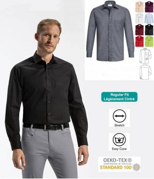 Chemise manches longues, Col New Kent, chic et mode, Entretien facile, Stretch