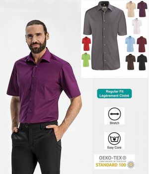 Chemise manches courtes, Col New Kent, chic et mode, Entretien facile, Stretch