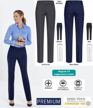 Pantalon Femme Premium, Coupe ajustée, Bi-Stretch, Taille Normale