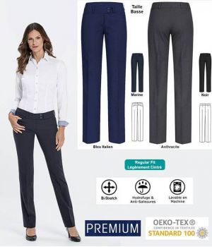 Pantalon Femme Premium, Coupe Ajustée, Bi-Stretch, Taille Basse