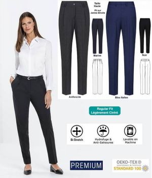 Pantalon Femme Premium, Taille Haute, Jambe Etroite Avec Pli, Confort Bi-Stretch