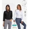 Chemisier Manches Longues, Col Relevé, Décolleté en V, Stretch