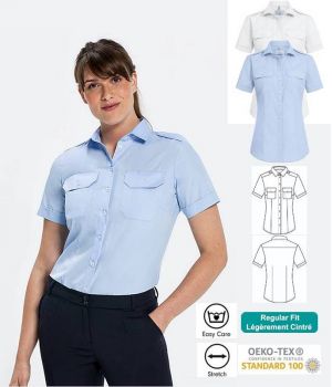 Chemisier Pilote Femme, Manches Courtes, Regular Fit, Easy Care, Stretch