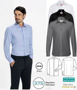 Chemise Homme Manches Longues, Col Kent, Stretch, Confort et Performance