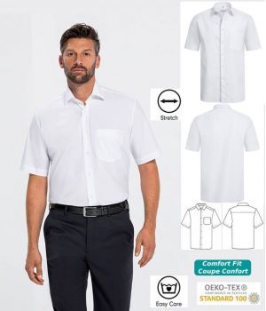 Chemise Homme Blanche, Manches Courtes, Comfort Fit, Coupe Confortable