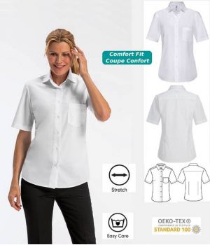 Chemisier Manches Courtes Blanc, Comfort Fit, Coupe Confortable, Stretch