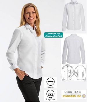 Chemisier Manches Longues Blanc, Comfort Fit, Coupe Confortable, Stretch