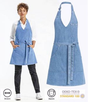 Tablier pour Femme, Bleu clair Denim, Coutures Contrastées et Rivets