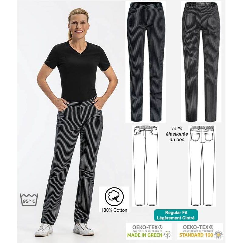 Pantalon de cuisine noir homme rayé blanc LISAVET