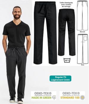 Pantalon Noir de Cuisine et de Service, Taille entièrement élastiquée