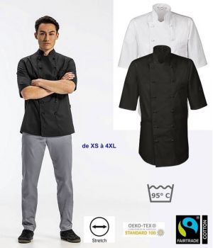 Veste de Cuisine, Manches Courtes, Orifices de ventilation, Stretch Confort