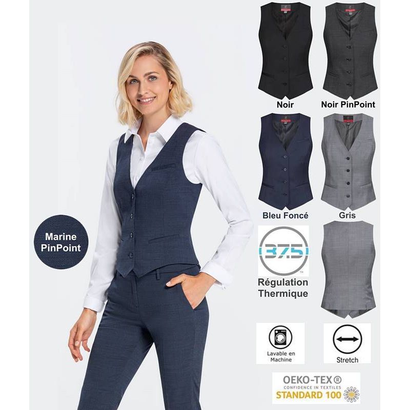 Gilet de Tailleur Femme, Tissu Régulation Thermique, Stretch Confort