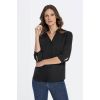 Chemisier Chiffon, Boutonnage sous Patte, Manches Trois Quart, Noir