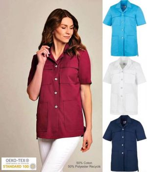 Tunique Médicale Femme, Col à Revers, Coupe Tendance, Tissu Durable 