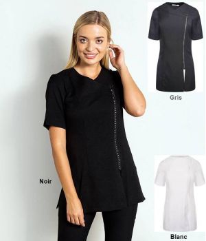 Blouse Professionnelle Femme, Fermeture Zip Taille 38, Noir.