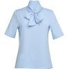 Chemisier Blouse Bow Manches Courtes, Bleu ciel