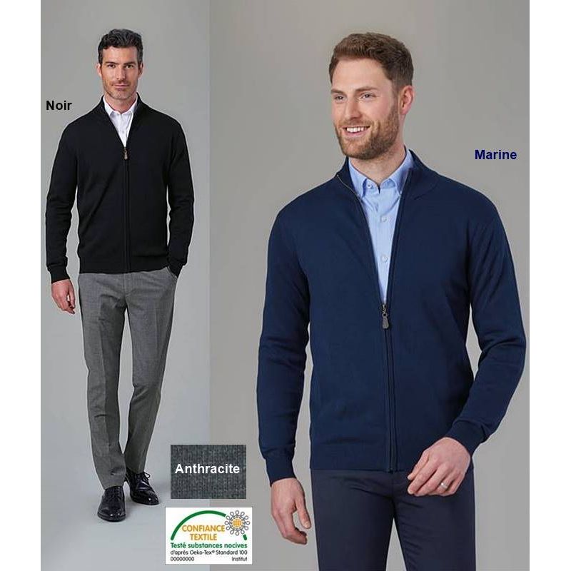 Cardigans Homme, Cardigan bleu foncé zippé en maille