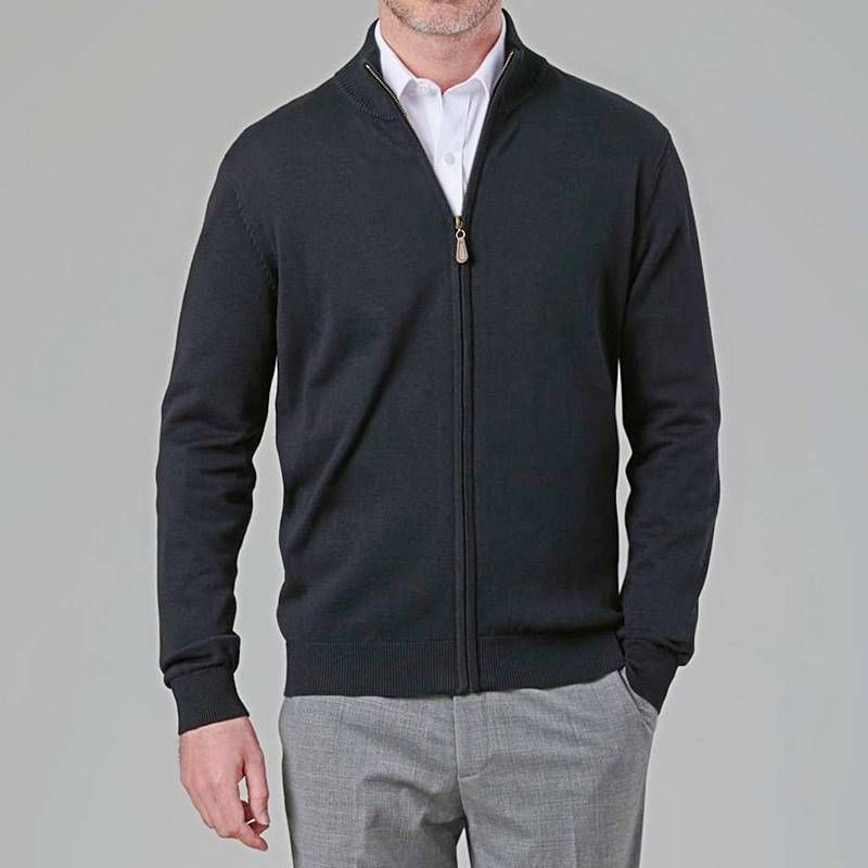 Cardigan Homme, Fermeture par Zip, Maille Coton et Acrylique, Chic et Casual