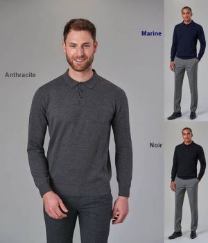 Polo Homme, Manches Longues, Maille Coton et Acrylique, Chic et Casual