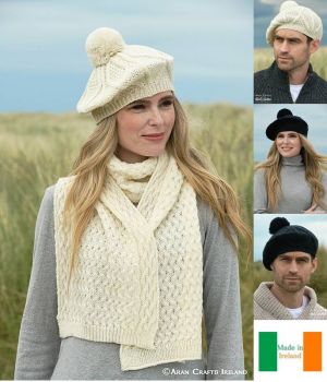 Bonnet irlandais chaud laine mérinos pompon Aran Crafts