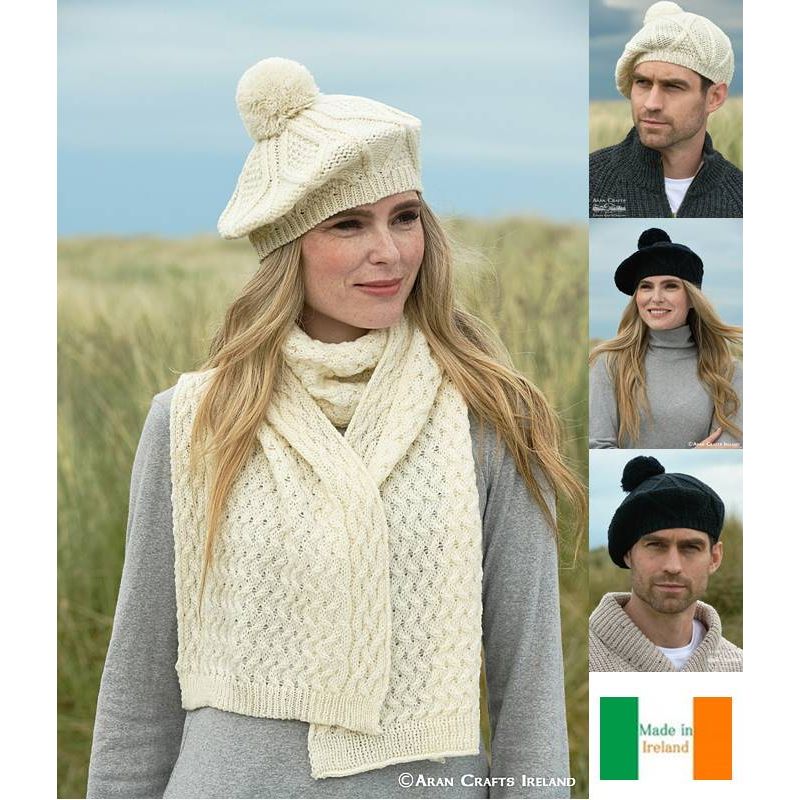 Bonnet irlandais chaud laine mérinos pompon Aran Crafts