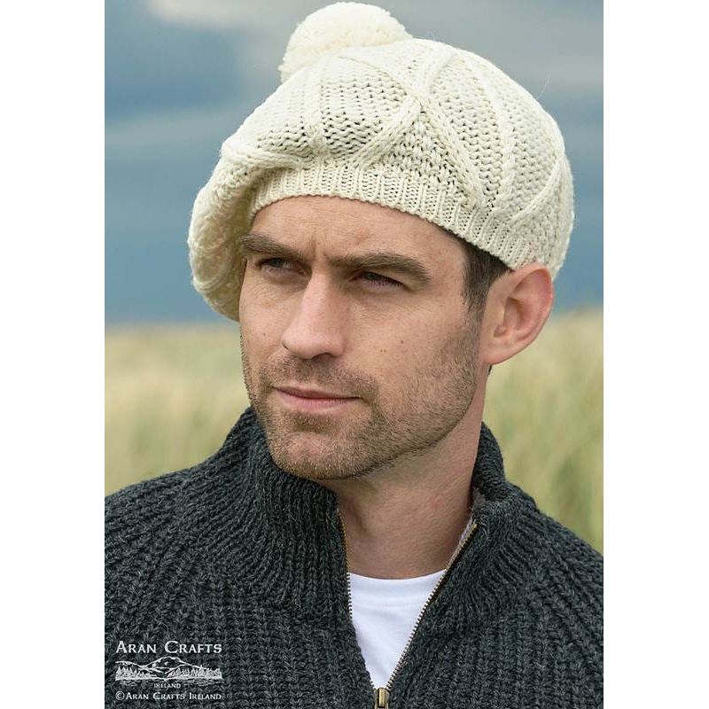 Bonnet irlandais chaud laine mérinos pompon Aran Crafts