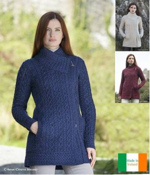 Superbe Manteau Croisé Irlandais Femme, 100% Laine Mérinos 