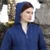 Cardigan Irlandais long, Fermeture Zip Celtique, Bleu chiné