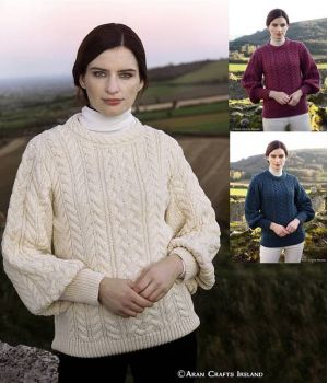 Pull Irlandais Femme Ecru, Taille M, 100% Laine Mérinos.