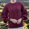 Pull Irlandais Femme Col Rond, Couleur Baie