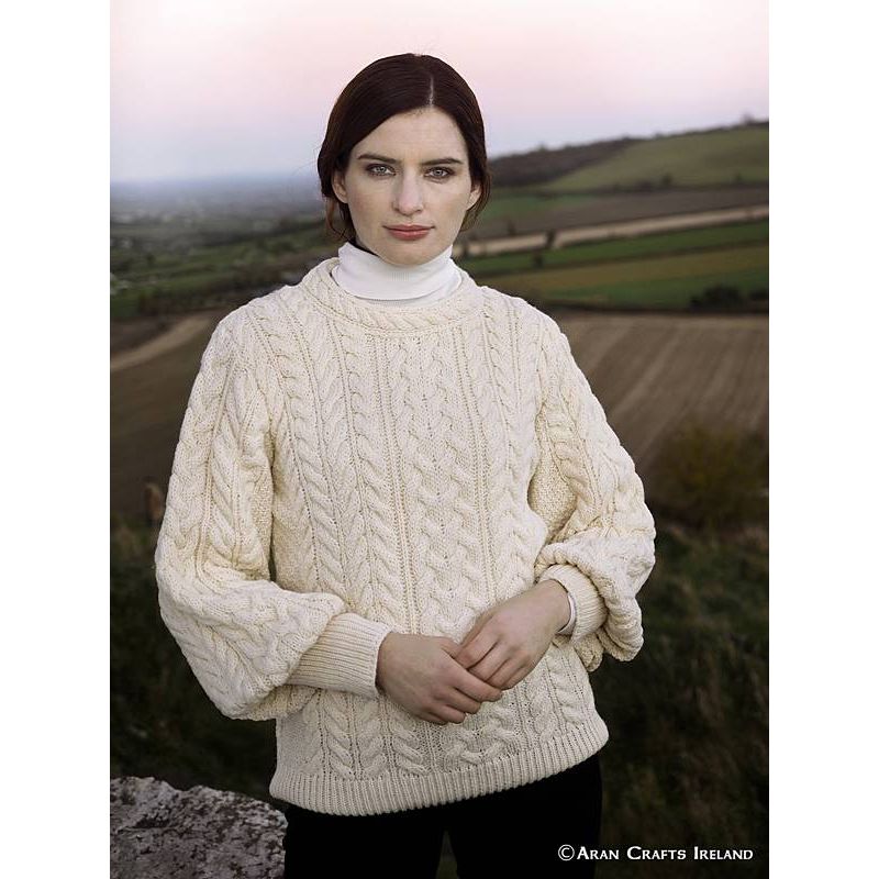 Pull Irlandais Femme Ecru, Taille M, 100% Laine Mérinos