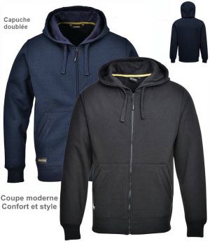 Sweatshirt à Capuche Doublée, Tailles M et XL, Fermeture Zip, Confort et Style