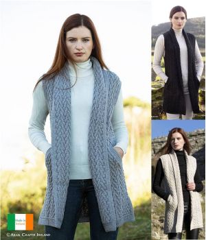 Cardigan Irlandais sans manches, Col châle, 100% Laine Mérinos