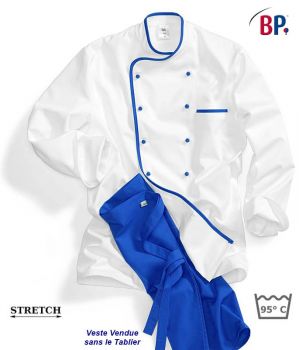Veste de Cuisine, Passepoil Bleu Roi, Taille L.
