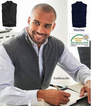 Gilet Homme sans Manches, Fermeture Zip, Maille Coton-Acrylique, Chic et Casual