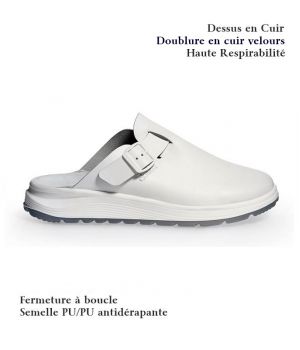 Sabots Professions Médicales, Blanc, Dessus Cuir Souple, Doublure Cuir