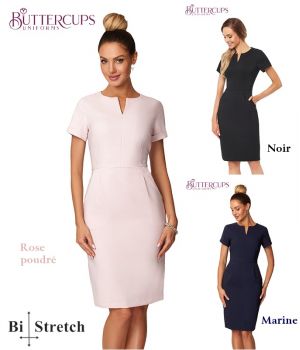 Robe Très Elégante, Bi-Stretch Confort, Poches et Détails Affinent la Silhouette