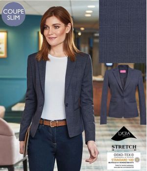 Veste Femme, Marine à Carreaux, Coupe Slim, Chic et Confortable